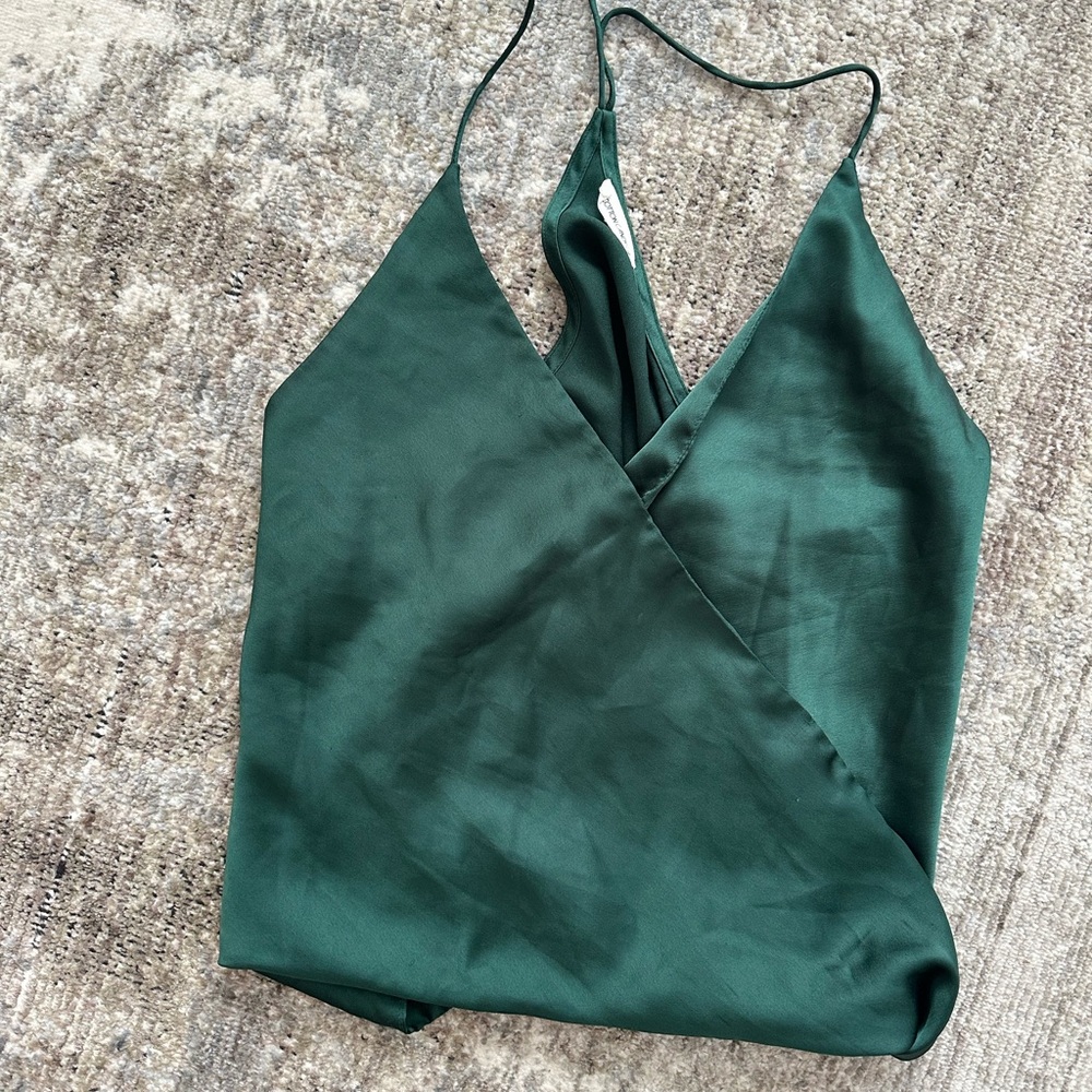Emerald green, satin spaghetti strap top